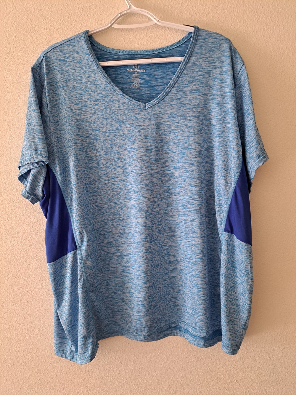 Essentials Light Heathered Blue V-Neck Tee with Deep Blue Panels